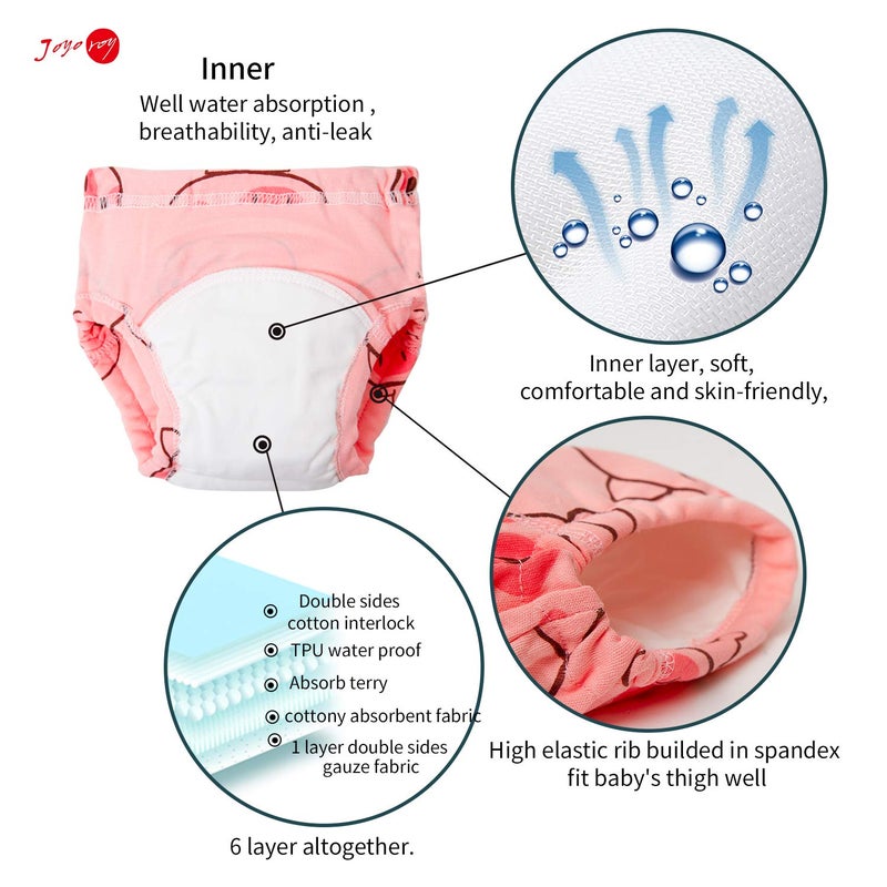 Joyo roy 6Pcs Toddler Potty Training Underwear Girls Soft Cotton Toilet Training Pants Absorbent Comfortable Padded Baby Toddler Underwear Girls 4T Leakproof Pee Pants for Girl with Potty Chart - Image 3